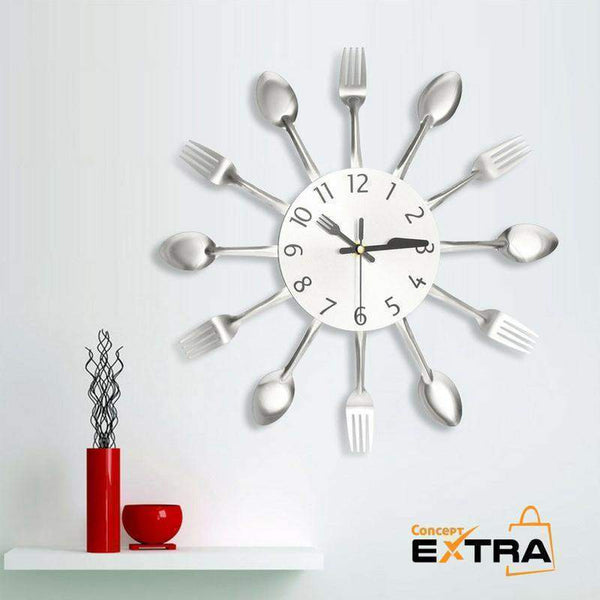 Horloge murale design couverts avec fourchettes et cuillères - Concept Extra