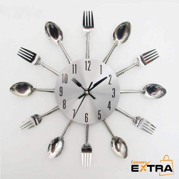 Horloge murale design couverts avec fourchettes et cuillères - Concept Extra
